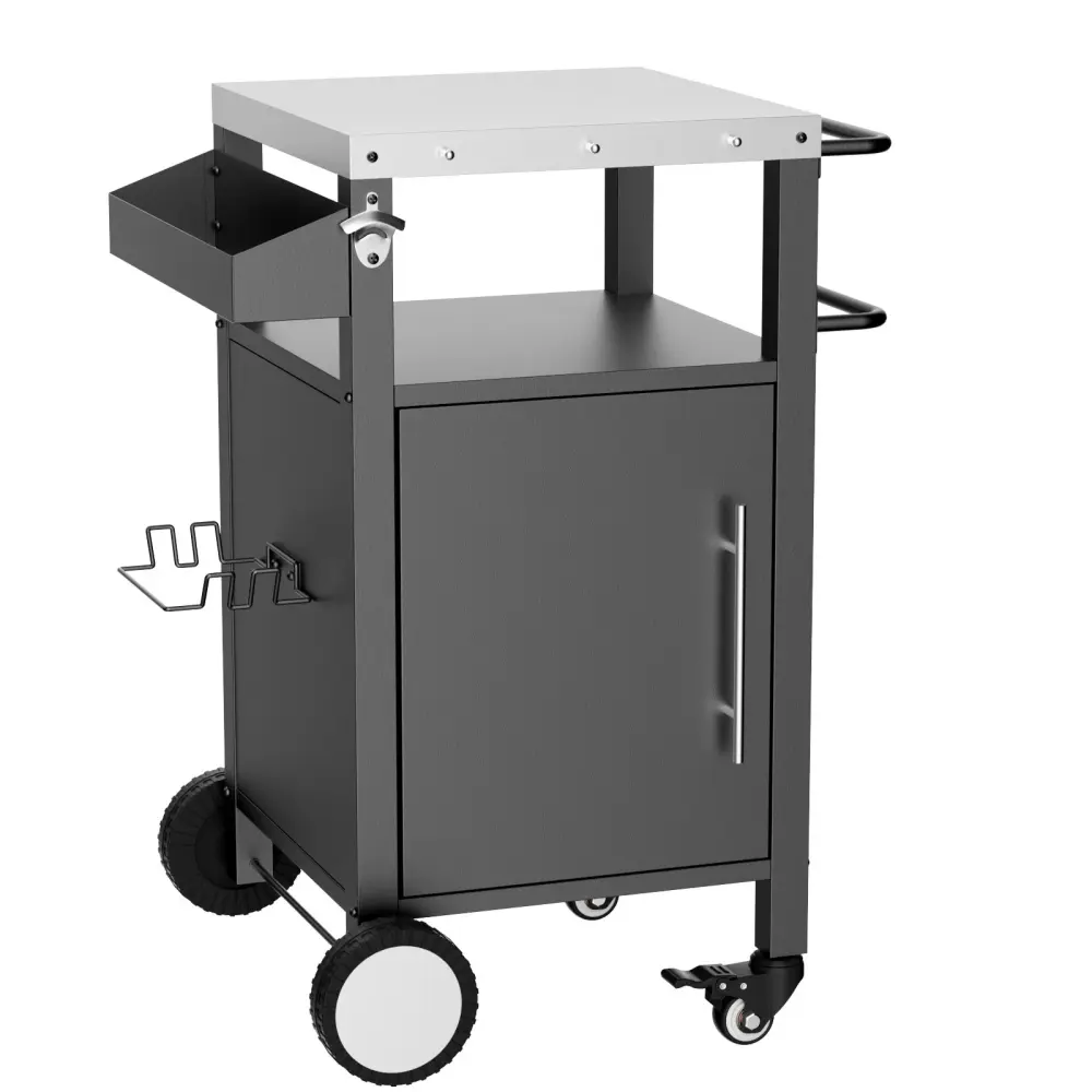 Outdoor Grill Cart Storage, Rolling Bar Cart Hooks And Spice Rack Stainless Metal
