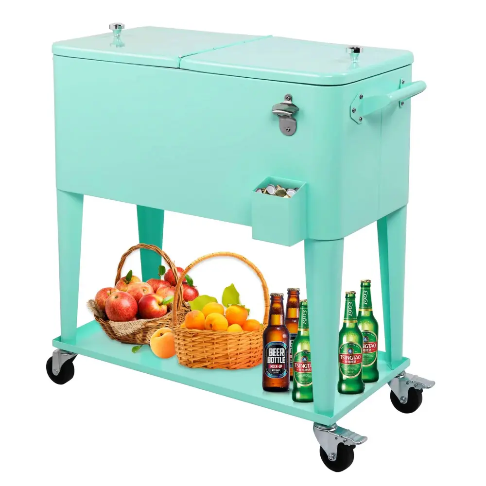 80 Quart Rolling Cooler Cart/Portable Patio Cooler, Outdoor Stainless Rolling Cooler Cart Cookouts, Tailgating, BBQ w/Bott...