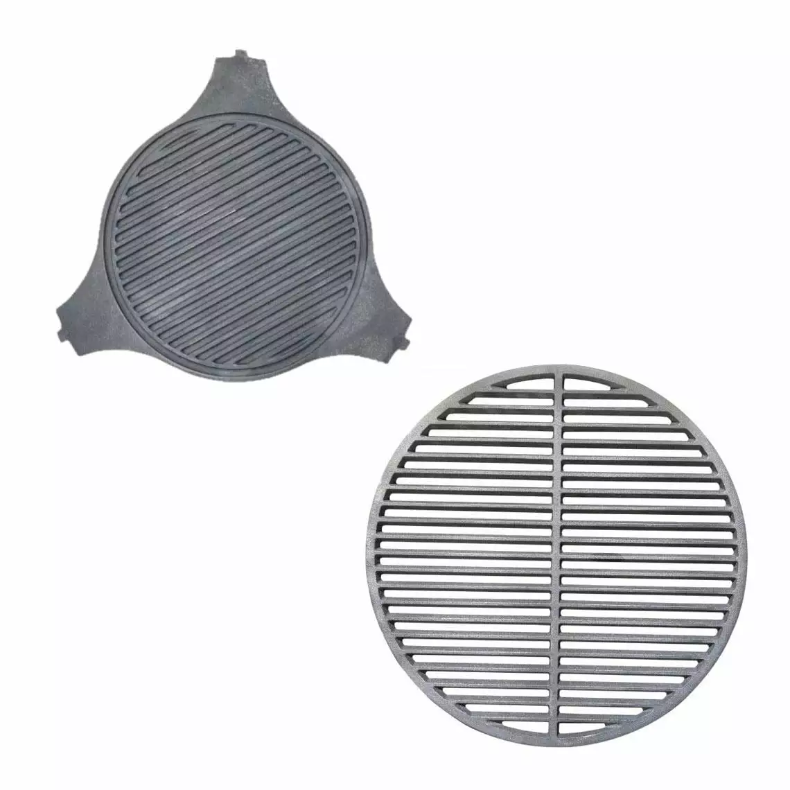 Titan Great Outdoors Dual Sided Cast Iron Grill Grate and Cast Iron Plate Setter Fits BGE and Kamado Joe Titan Distributors