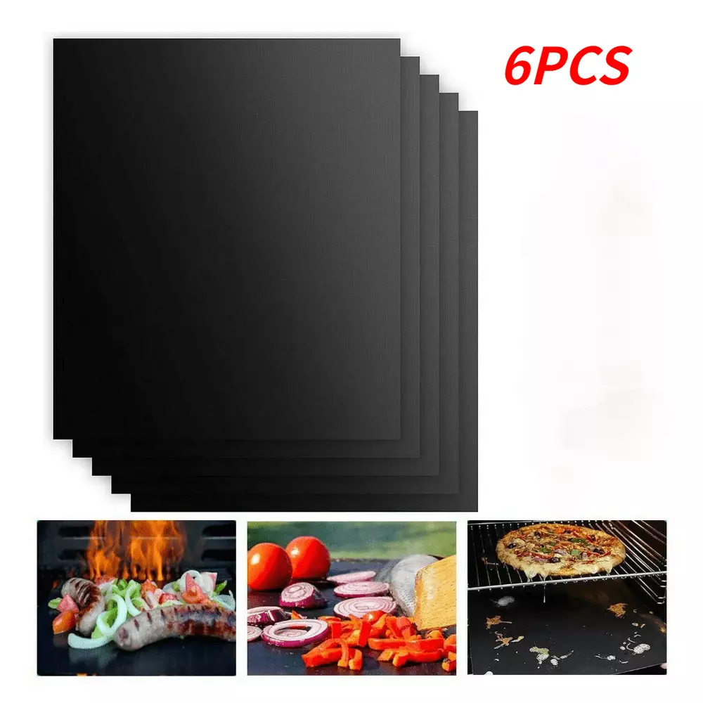 6 Pcs Non Stick BBQ Grill Mats Easy Clean Gas Charcoal Electric Grill Hmount Deeroll
