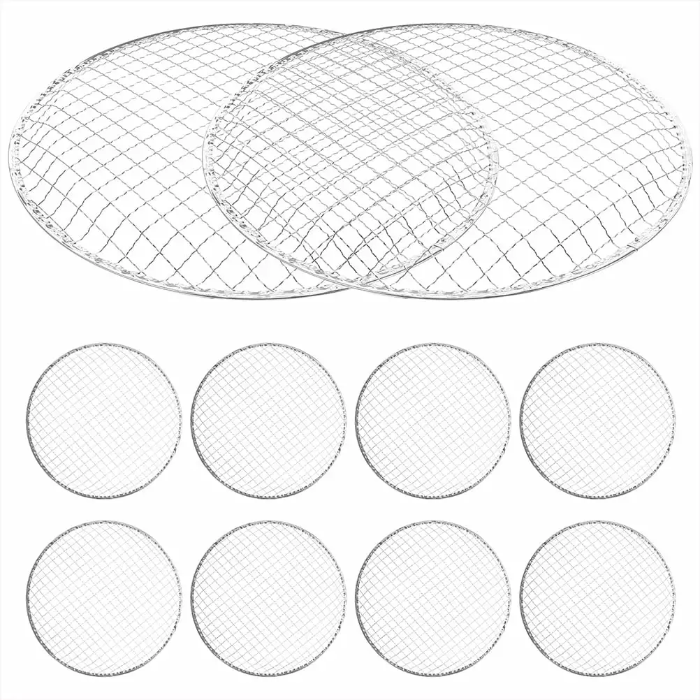 10Pcs Grill Mesh Camping Grill Net BBQ Grate Round Cooking Mat Disposable Grid Mesh NUOLUX