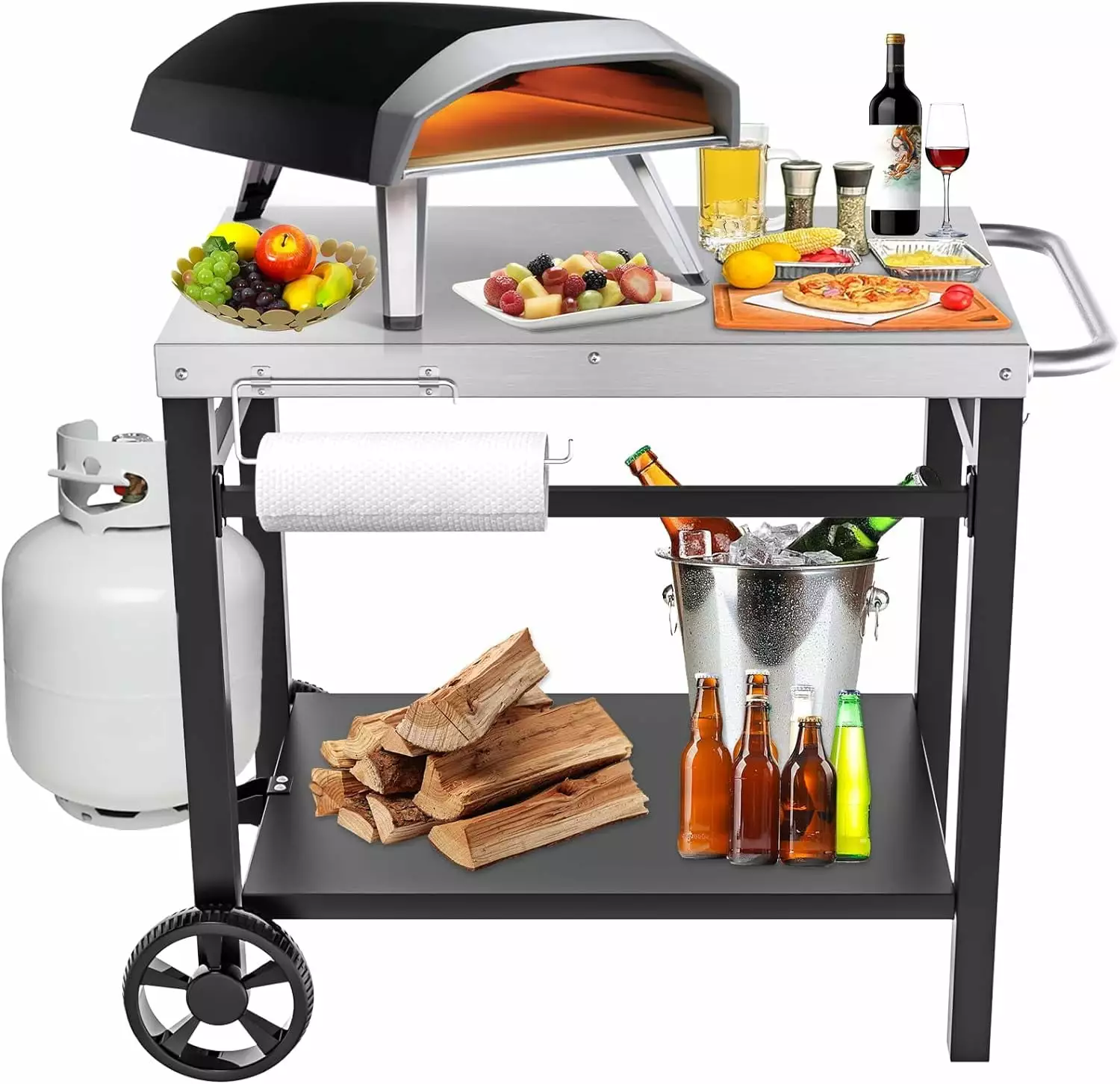 Searglow Movable Grill Table Cart Double Shelf Blackstone Ninja Ooni