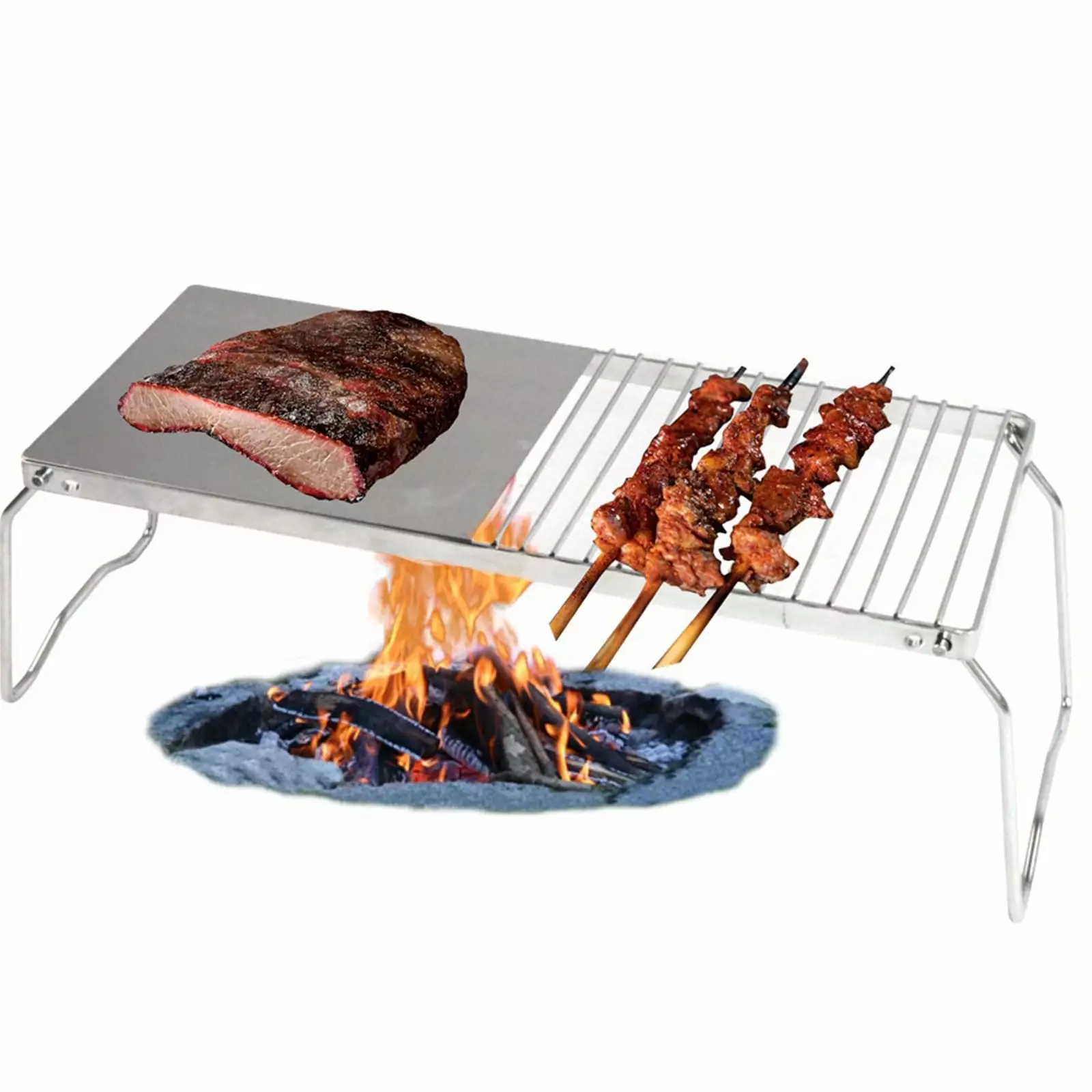 TOPUUTP Folding BBQ Grill Stand Stainless Steel Barbecue Tools Outdoor Iron Table