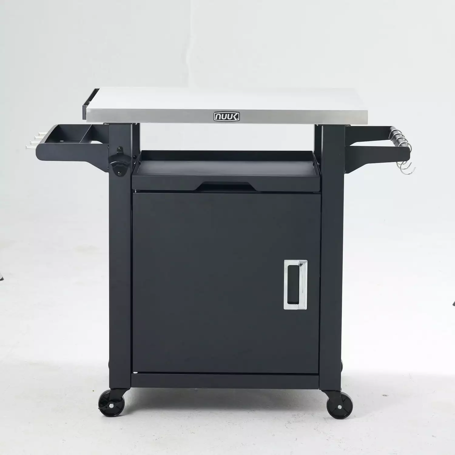 NUUK Deluxe 30IN Outdoor Rolling Grill Cook Station Patio Storage Cabinet and Dining Table Black
