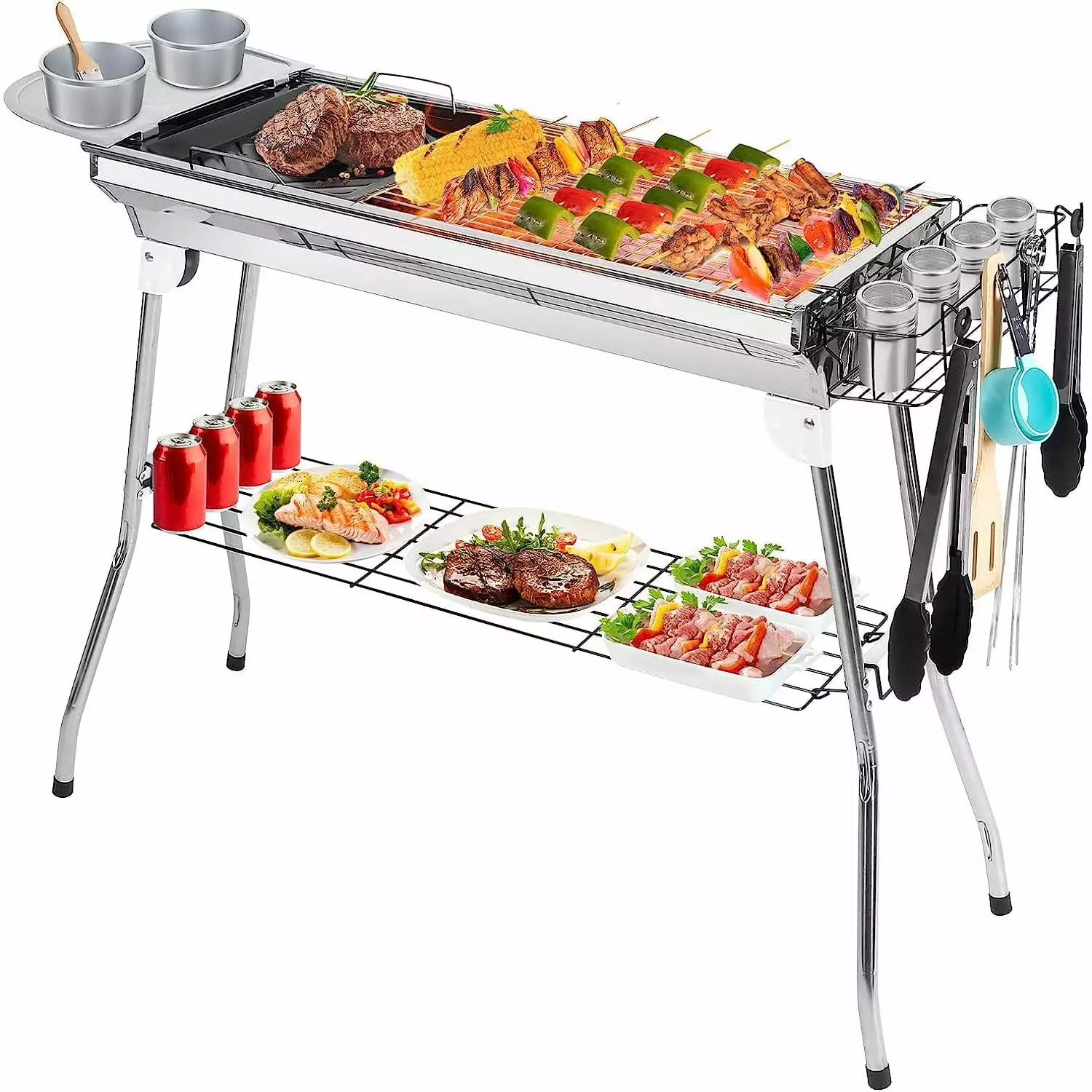 Stainless Steel Folding BBQ Tool Kit Spice Plate Storage Outdoor Camping Picnics HElectQRIN