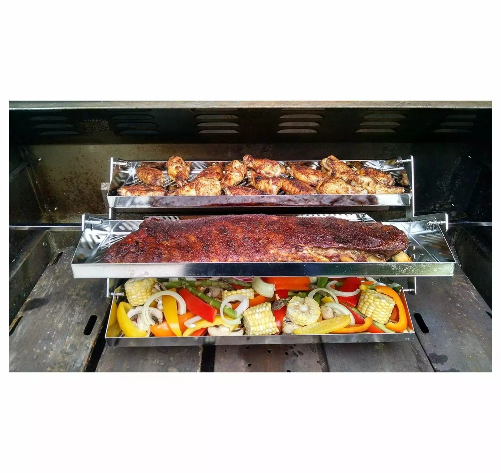 Rib-O-Lator Universal Adjustable Trays Adjusts from 11-20 Fits Gas & Charcoal Grills Green Egg Kamados Drum Smokers