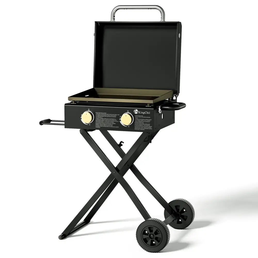 KingChii 2-Burner 18.5" Propane Griddle Flex-fold Legs Camping, Tailgating, BBQ, Parties, Backyard & Patio