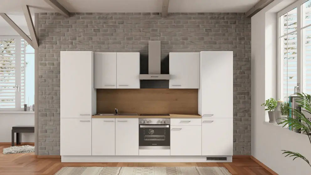 nobilia apartment kitchen Ahaus 330 cm alpine white flat Provence oak extractor hood & oven
