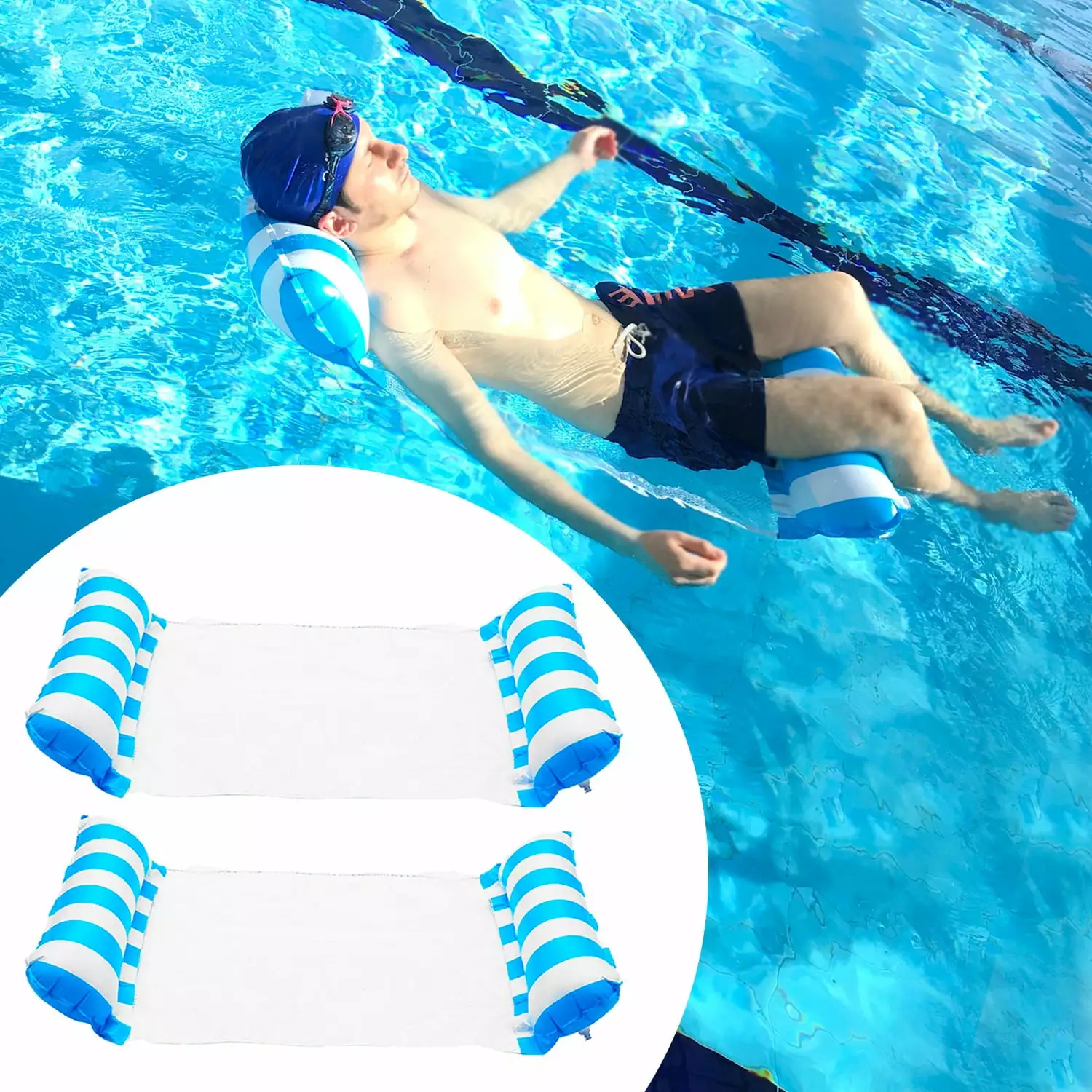 2 Pack Inflatable Water Hammock Air Mattress Pool Beach Floating Sleep Pillow