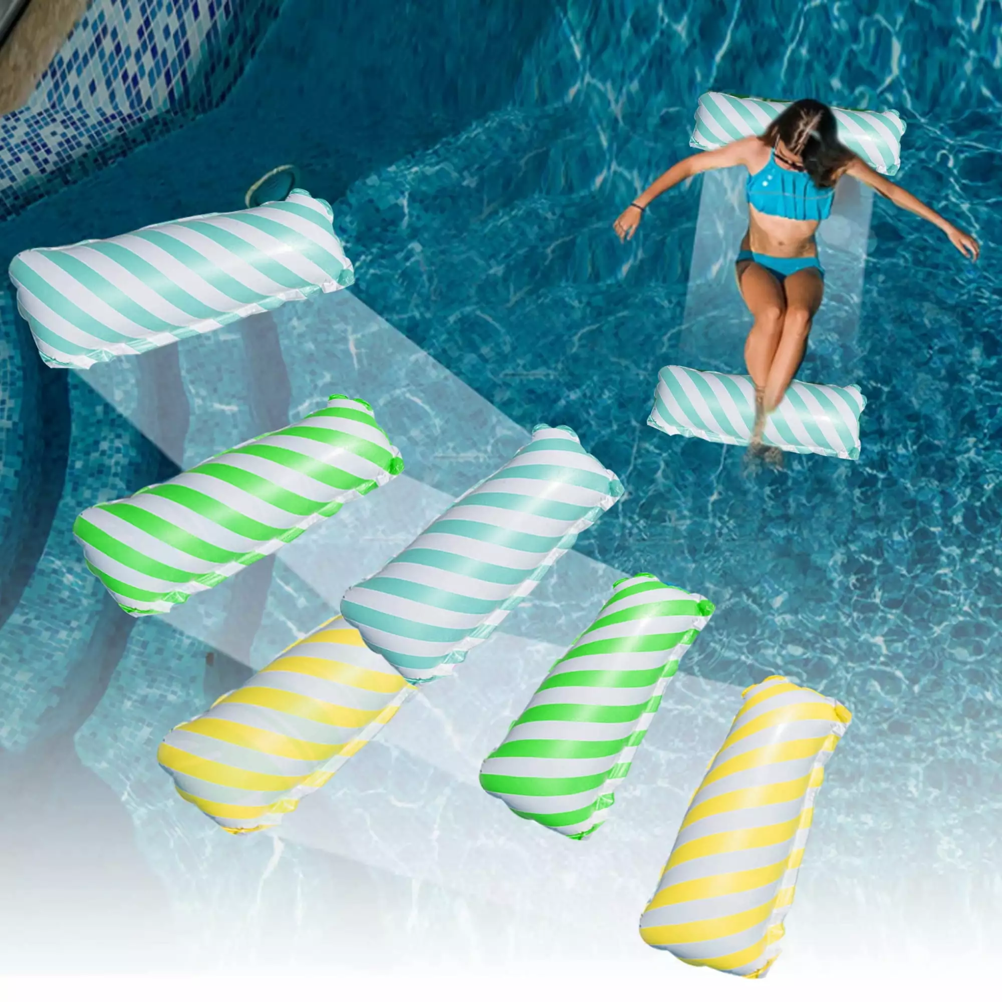 3 Packs Inflatable Pool Floats Hammock Adults 4--1 Multi-Purpose Floats Swimming Pool Beach