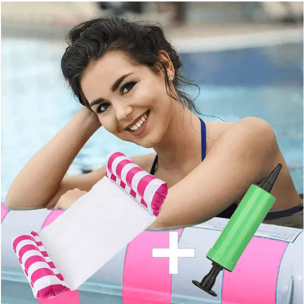 Tophomer Water Lounger Hammock Float Adults & Kids - Lightweight Inflatable Pool Chair Hand Pump - Pink
