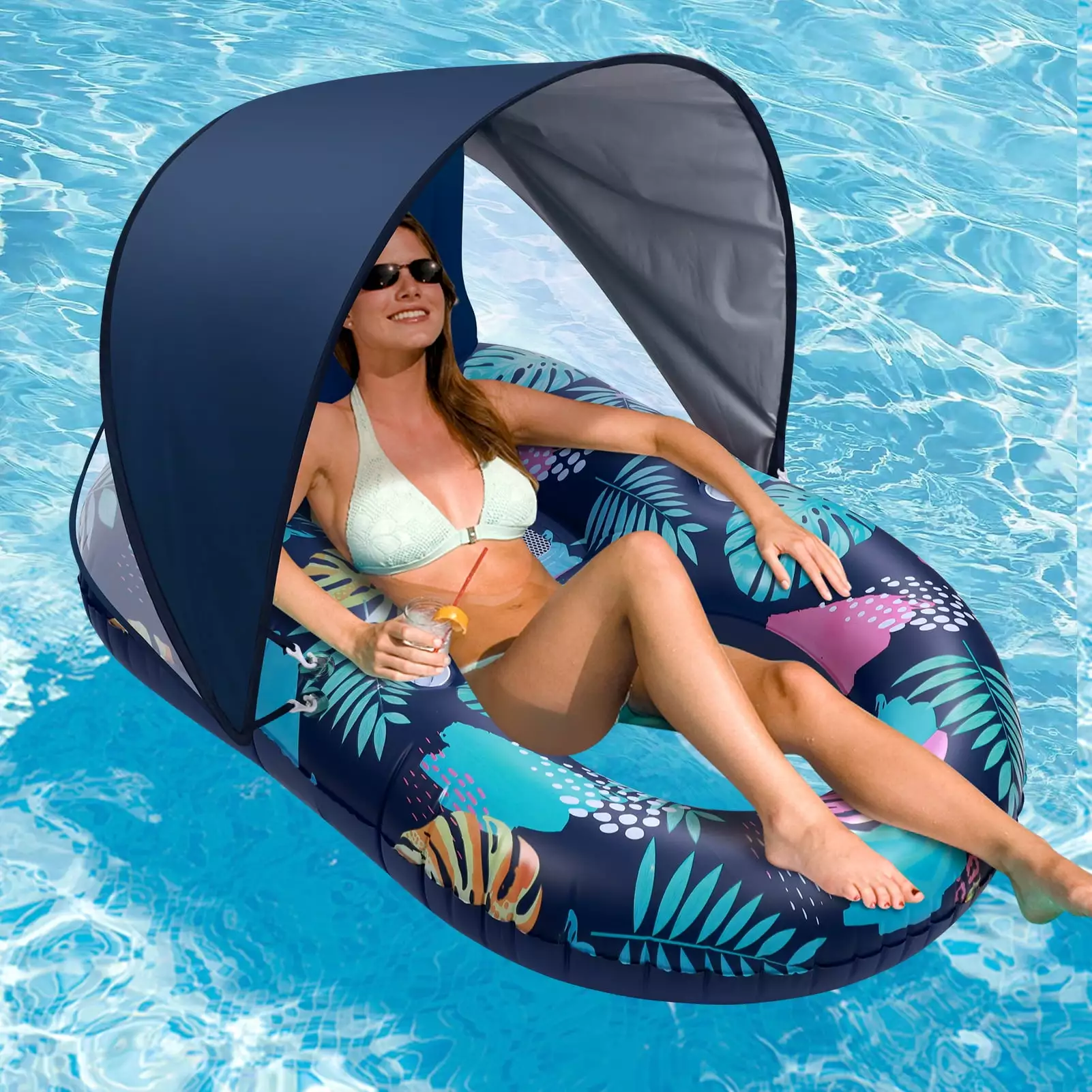 Livhil Pool Floats Adults XL Hammock Headrest and Removable Canopy