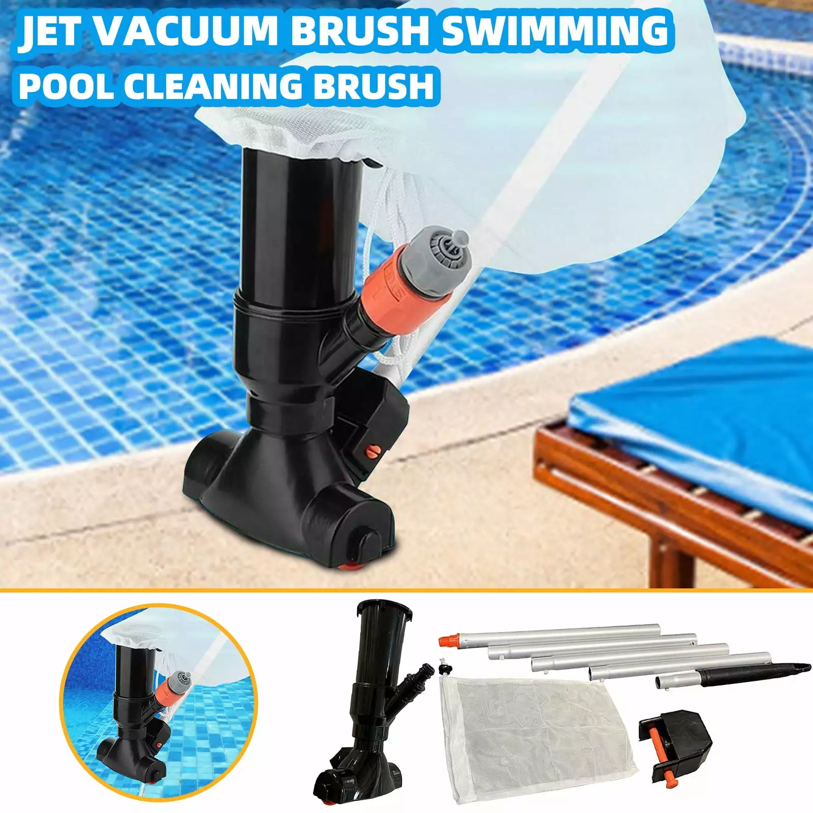 Buitifor Pool Vacuum Cleaner Handheld 5-Pole And Filter Bag Pool Blade Vacuum Cleaner One