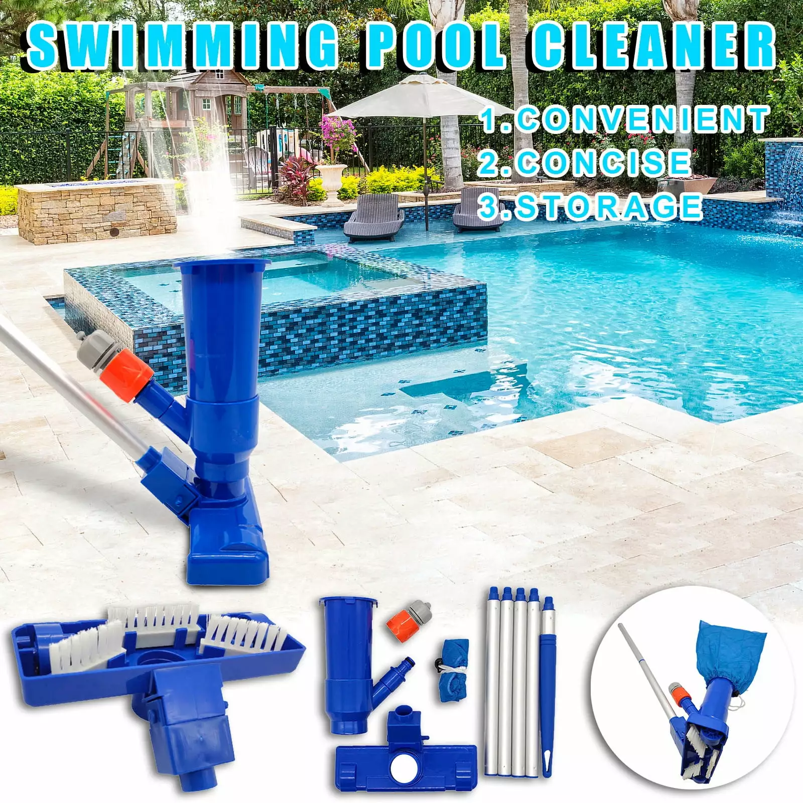 Pidgey Portable Pool Vacuum Jet Underwater Cleaner Brush Bag Above Ground Pools and Spas