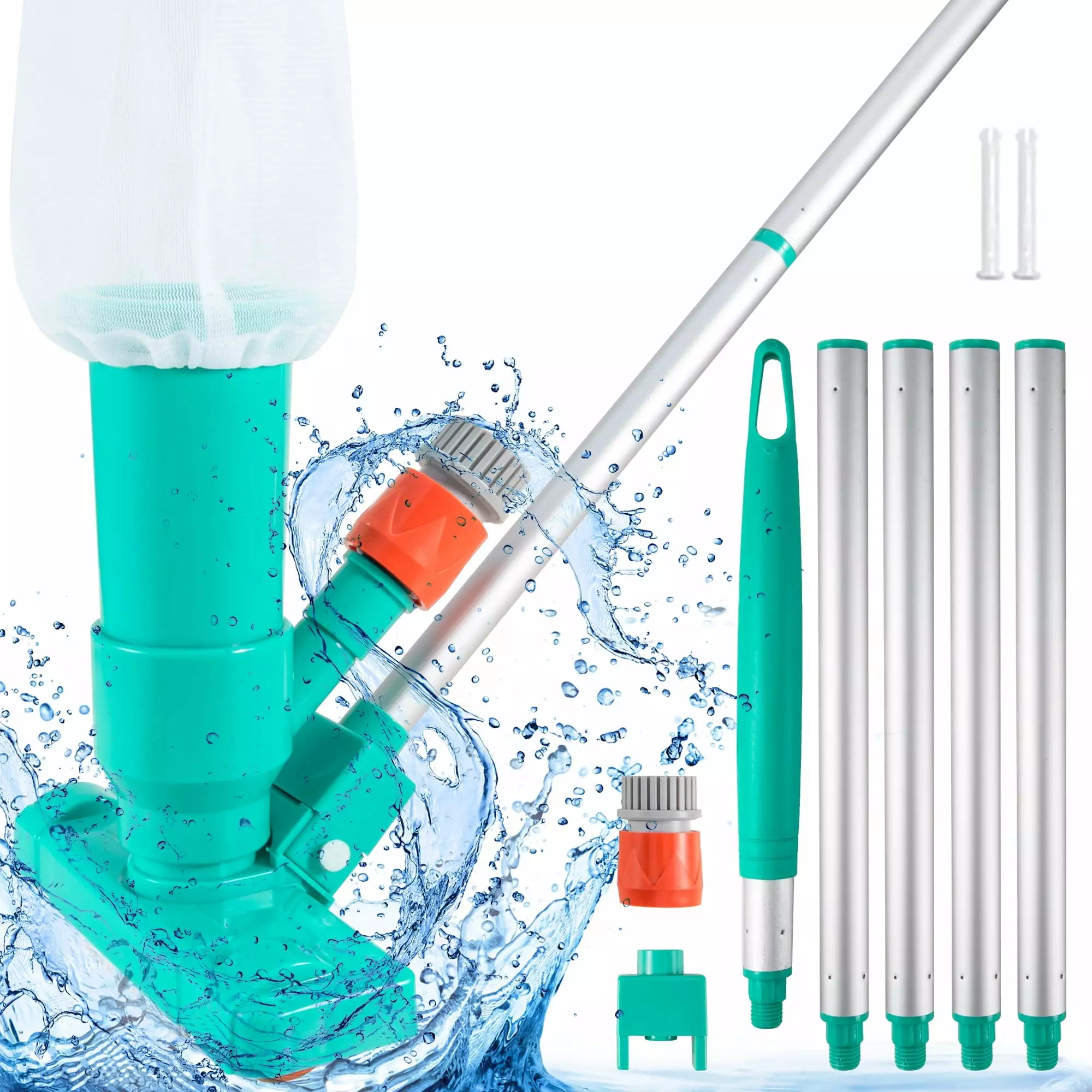 Portable Pool Vacuum Jet Underwater Handheld Pool Cleaner W/Brush and Detachable 5 Section Pole Filter Bag Above Ground & ...