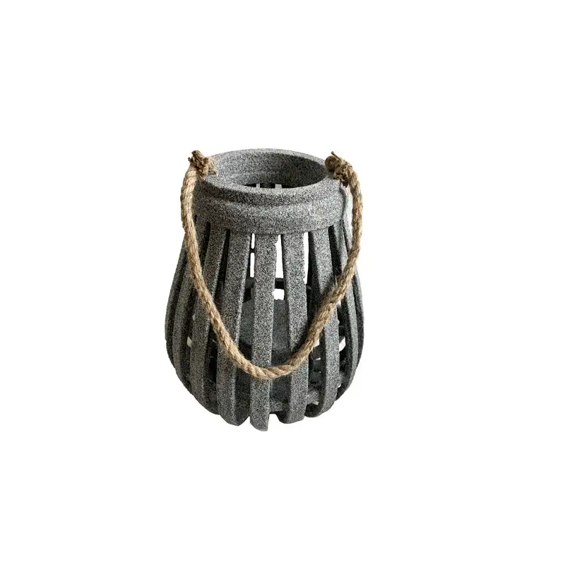Infinity 13 Inch Wood Cement Look Hanging Lantern Gray Pack 4