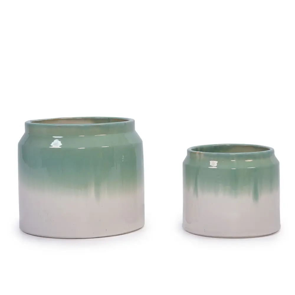 Gradient Flowerpot (Set 2), Planter Patio, Garden, Windowsill - Alabaster / Green