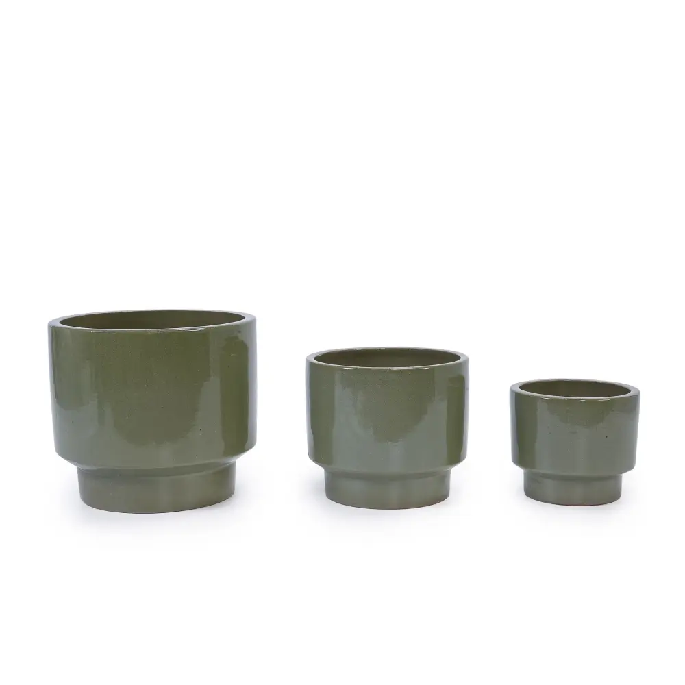 3 Pieces Ceramic Flowerpot, Planter Patio, Garden Or Windowsills - Antique Light Green