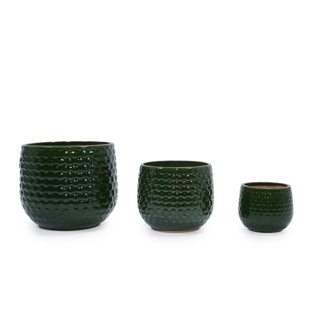 3 Pieces Flowerpot, Planter Patio, Garden Or Windowsills - Dark Sage