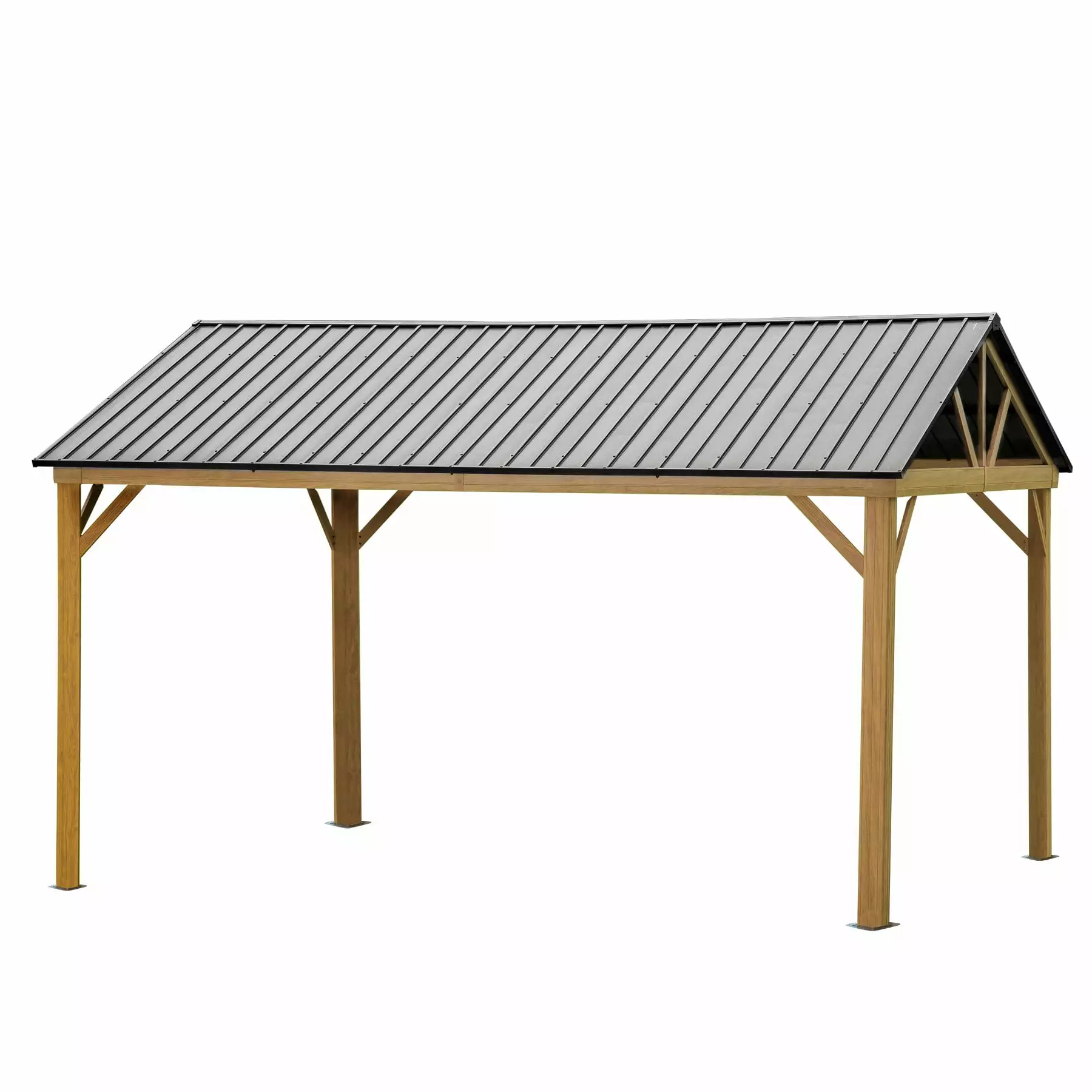 12x14 Hardtop Gazebo Outdoor Aluminum Gazebo Galvanized Steel Gable Canopy Patio Decks Backyard Yellow-Brown Jamini