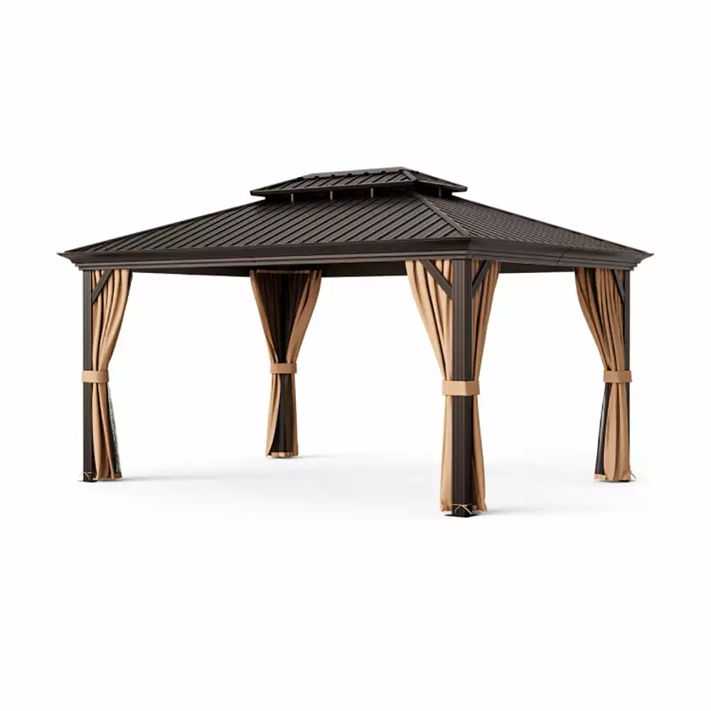 Kadyn Canopy Party Tent 12x16 Double Roof Hardtop Gazebo Galvanized Steel Roof Coffee