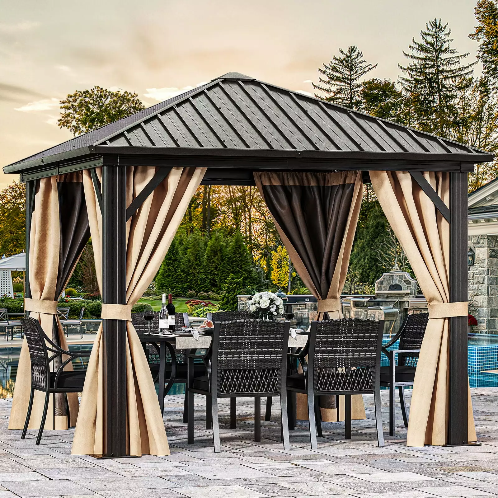 ZGBY 10x10 ft Outdoor Hardtop Gazebo Patio Canopy Mesh and Curtains ZGBY Home Products