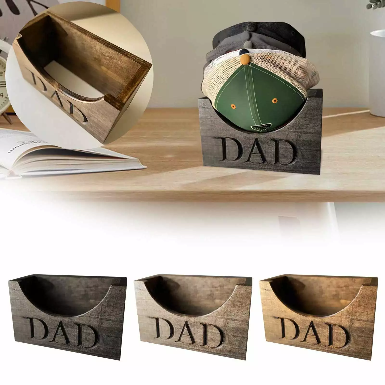TOFOTL Personalized Hat Holder Kit - Wooden Baseball Cap Arranger Hanger Stand Papa Grandpa