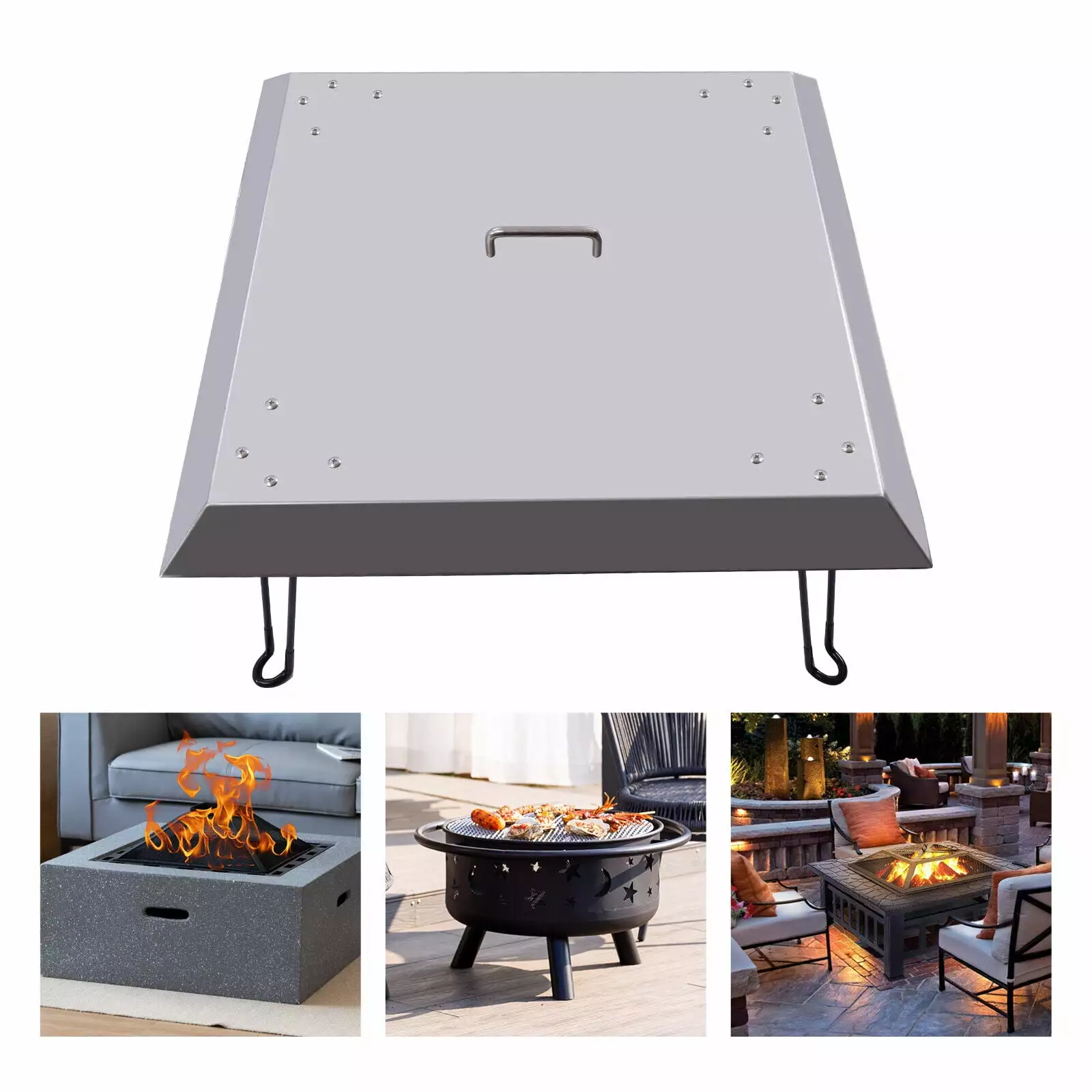 TOOL1SHOoo Fire Pit Heat Deflector Stainless Steel Square Drop- Burner Cover 25x25 Inches
