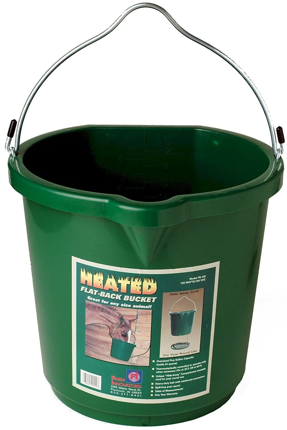 Farm Innovators FB-120 Plastic Oversized Heated Flat-Back Bucket 120W 5 Gallon Outdoor Use