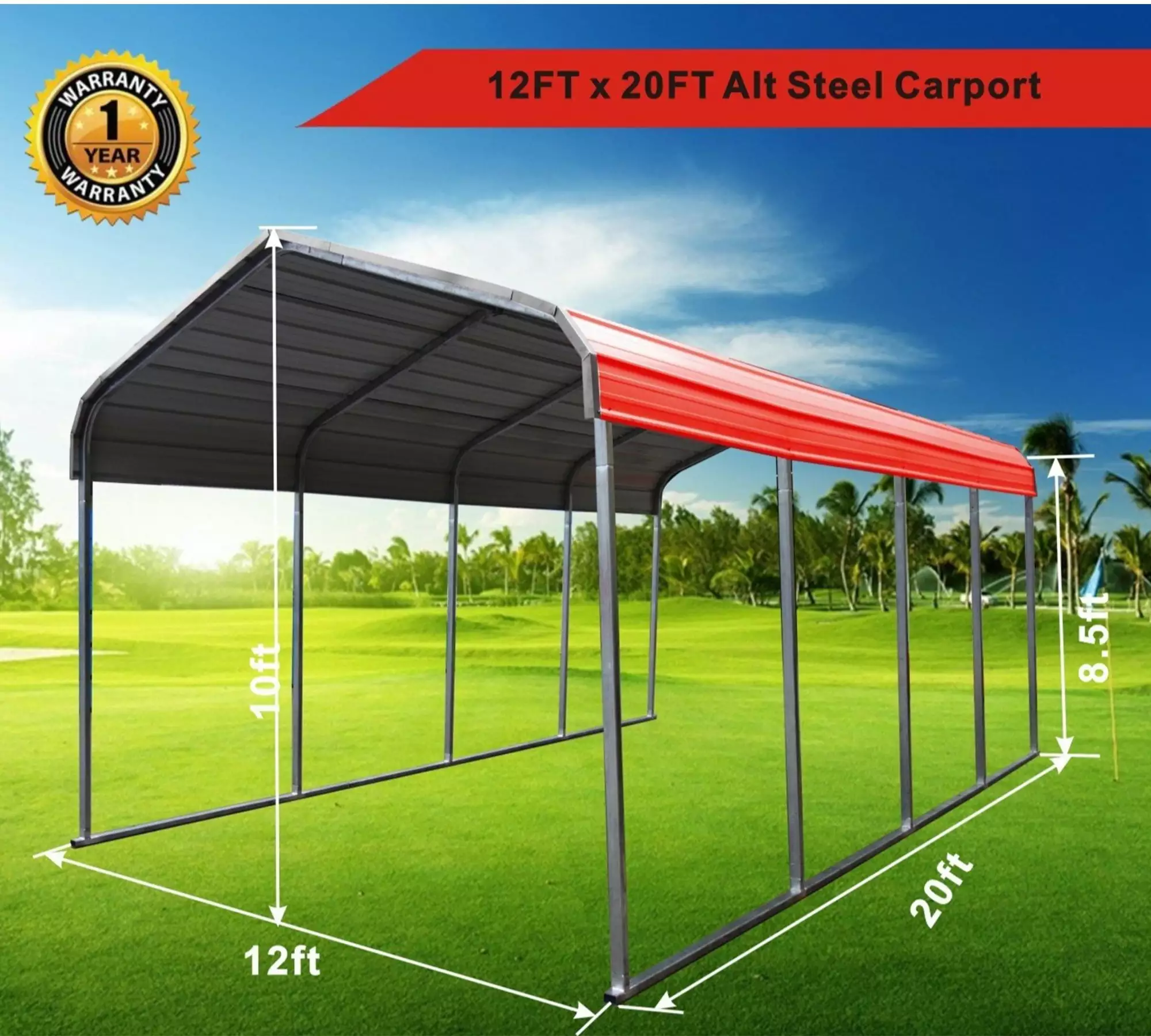 Chery Industrial 12x20 Heavy Duty Galvanized Steel Carport Steel Roof Multi-Purpose Shelter