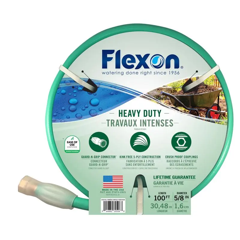 Flexon 5/8-Inch D X 100 ft L Heavy Duty Garden Hose Green Pack 3