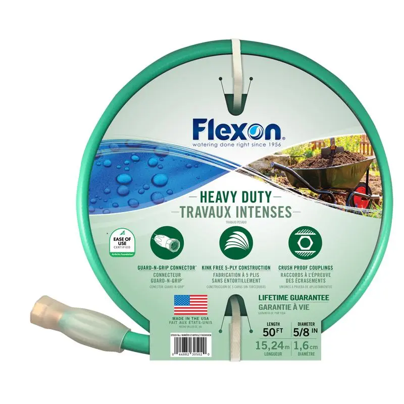 Flexon 5/8-Inch D X 50 ft L Heavy Duty Garden Hose Green Pack 5