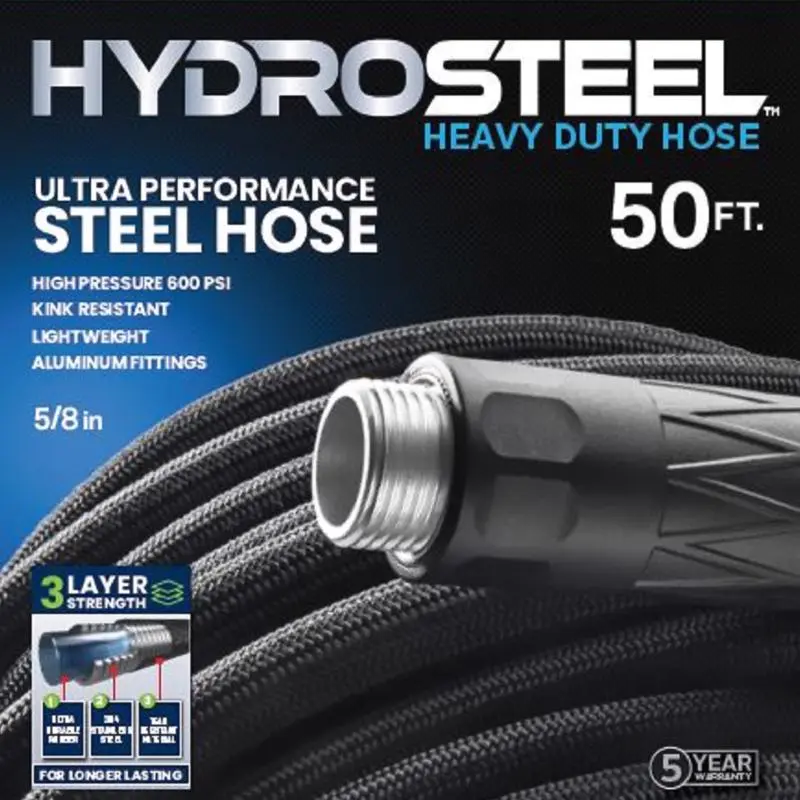 Hydrosteel 5/8 . D X 50 ft. L Heavy Duty Garden Hose Durable Watering
