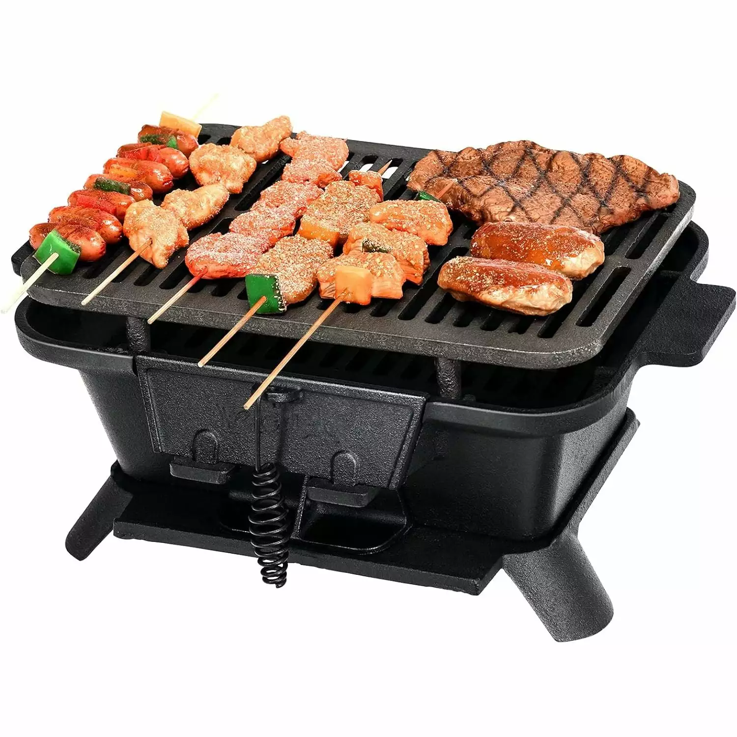 Happygrill Charcoal Grill Travel-friendly Barbecue Smoker Grill Cast Iron Hibachi Grill Double-sided Grilling Net Air Regu...