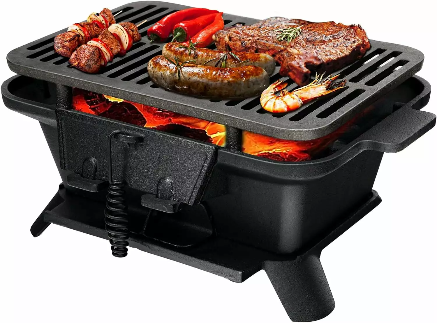 Charcoal Grill Hibachi Grill Travel-friendly Cast Iron Grill Double-sided Grilling Net Air Regulating Door LXS