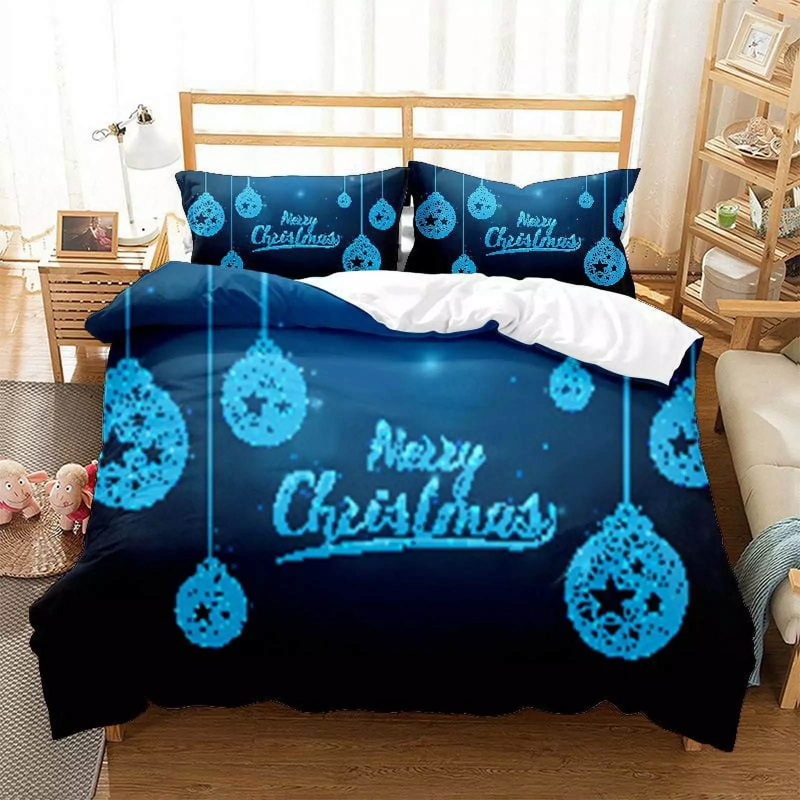 3D Christmas Quilt Set Holiday Wishes Theme Bedding Shams Genyean