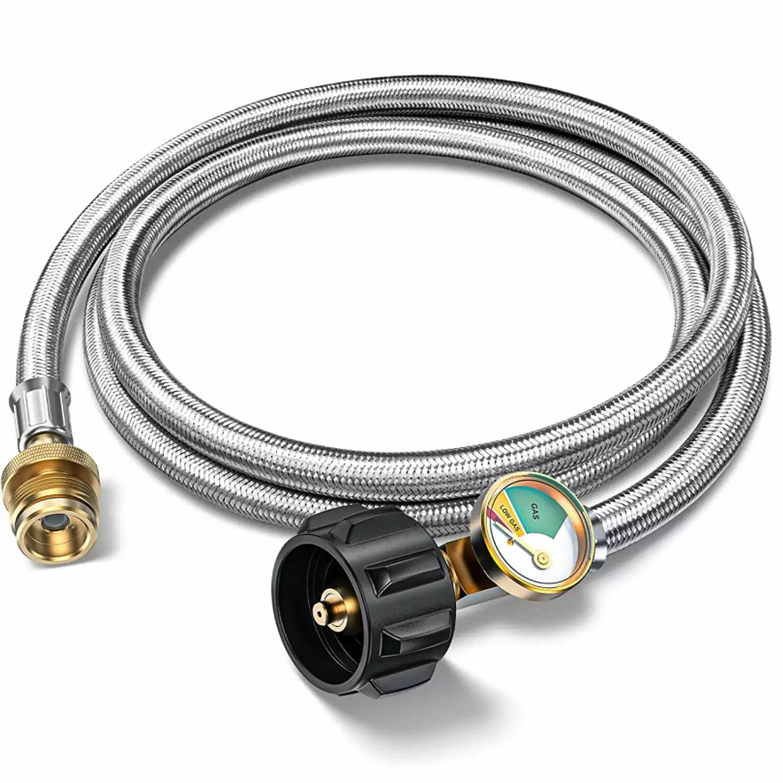 PatioGem 6FT Stainless Braided Propane Hose Modifyer Tank Gauge Camping Stove and Heater