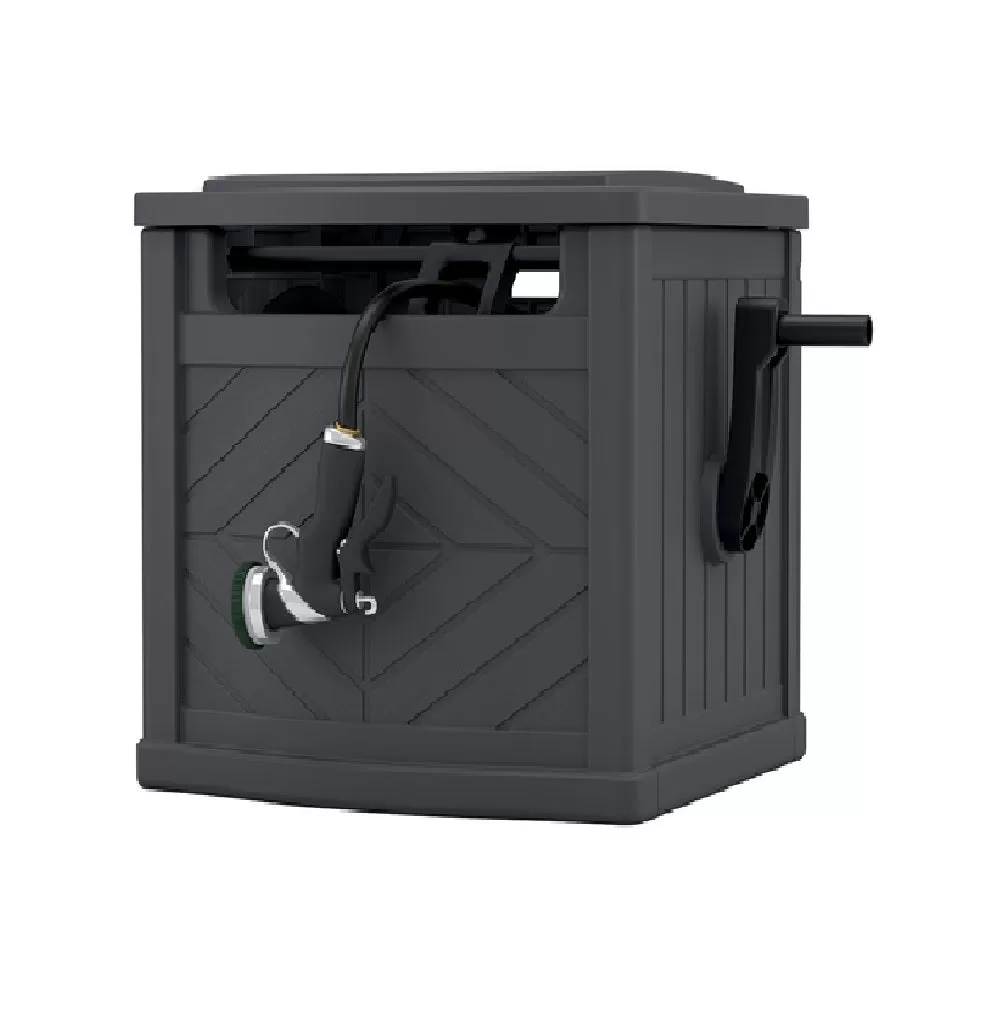 Suncast PDH150P Hideaway Hose Reel, Gray Compact Garden Storage