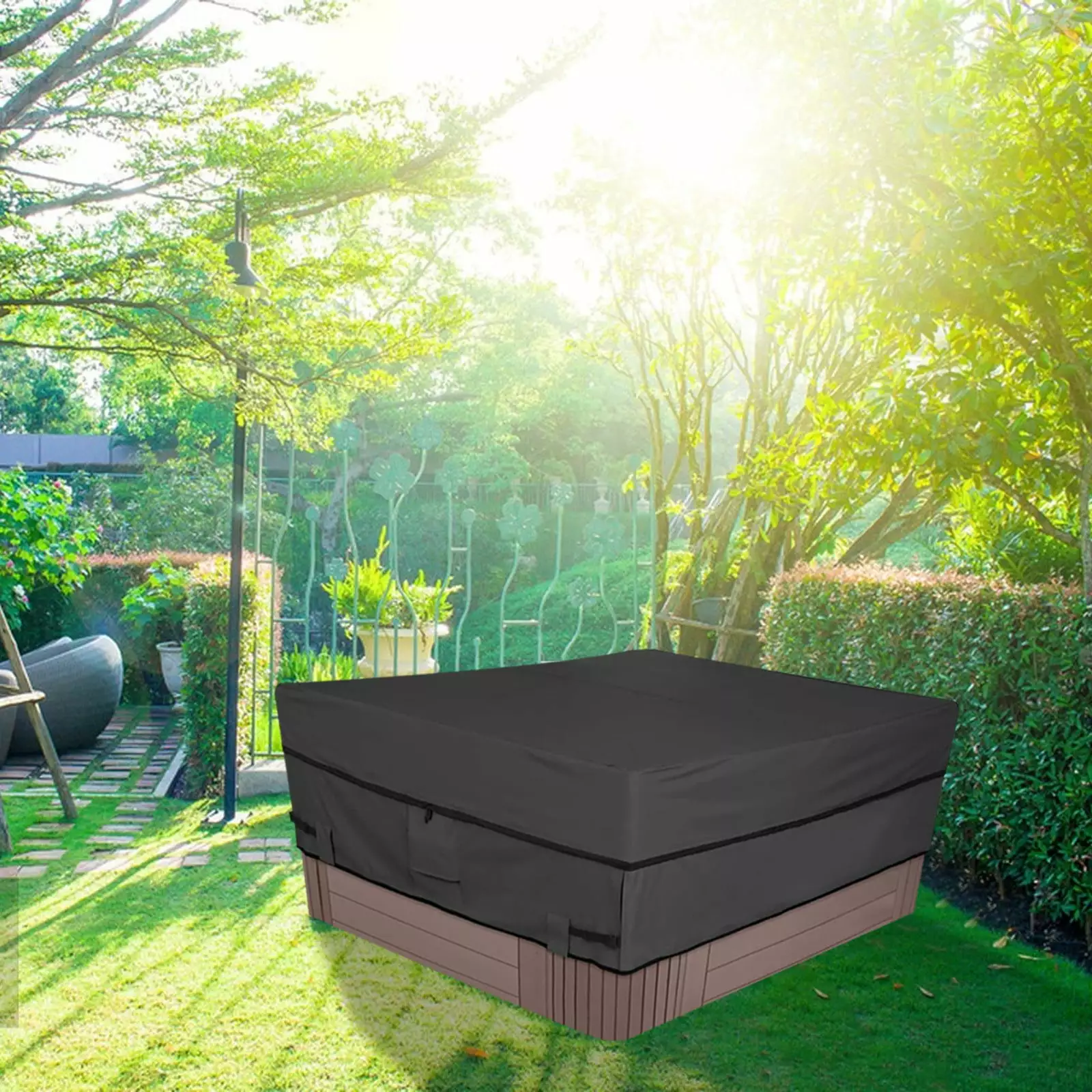 NAZISHW Square Hot Tub Cover Patio Outdoor Heavy Duty Waterproof Protector Spa Hard Cover Black