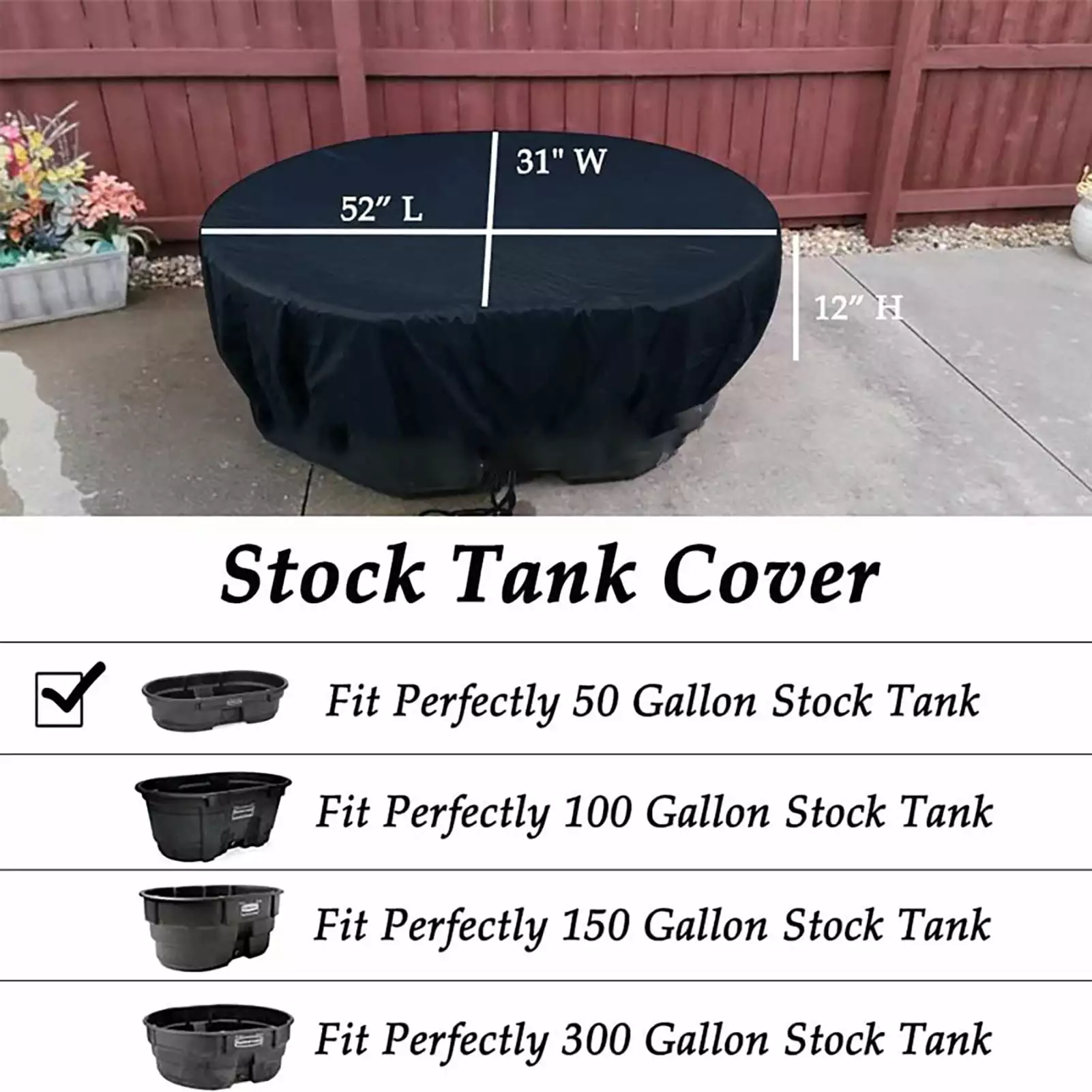 Opvise Waterproof Outdoor Hot Tub Cover Insulation and Adjustable Drawstring L