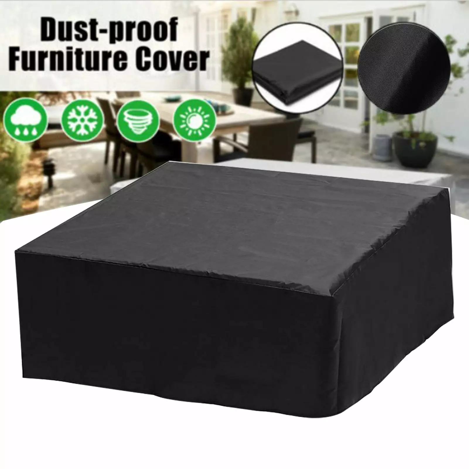 Outdoor Weatherproof Hot Tub Cover Waterproof Fabric Adjustable Drawstring UV-Resistant Heavy Duty Black