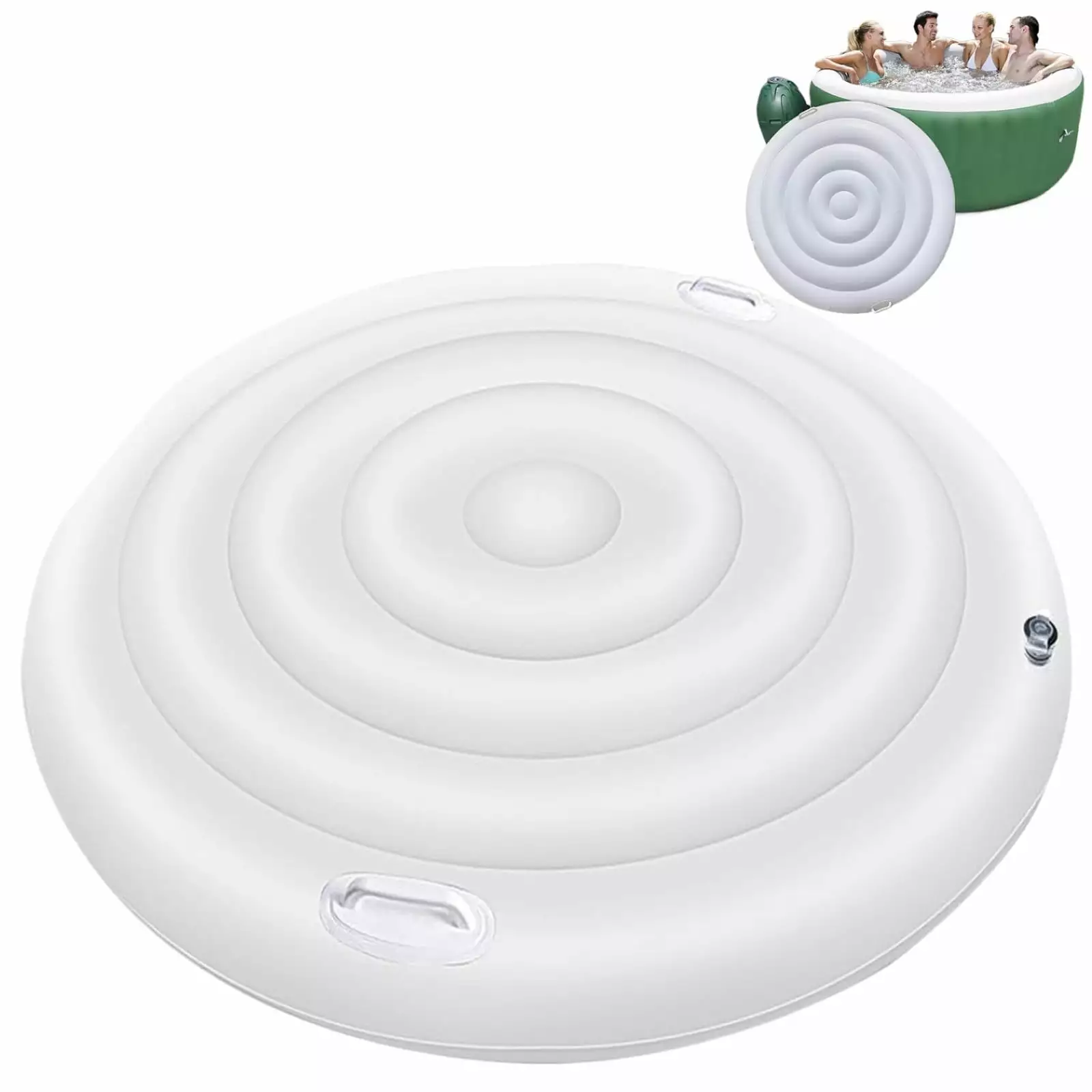 SHEYAGN Inflatable Hot Tub Cover 65Inch Insulated Windproof Rain-Proof Round Spa Cover Handles V