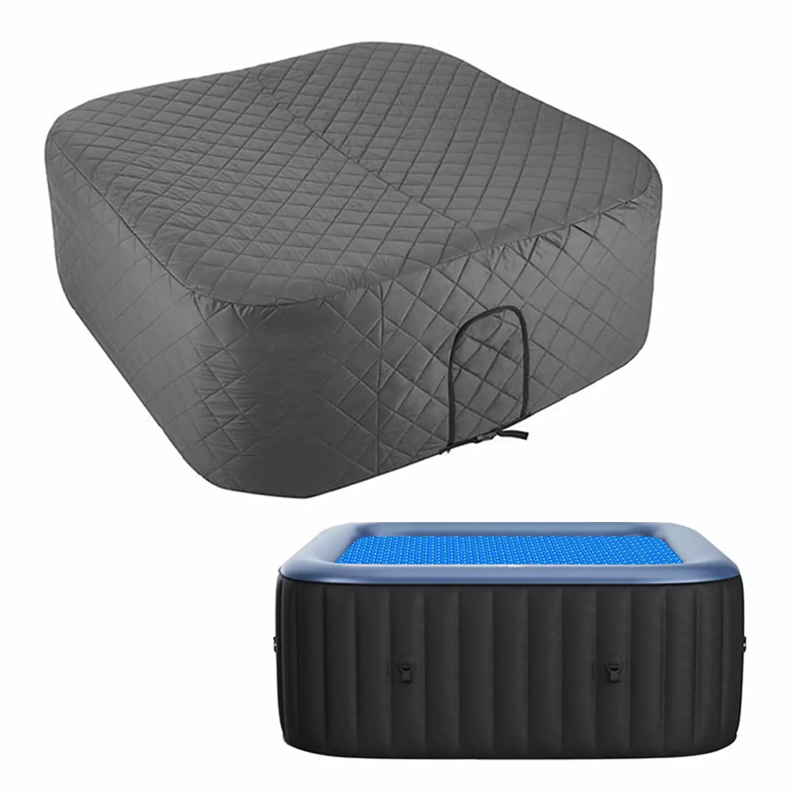 SUSUchens Outdoor Waterproof Square Hot Tub Cover Weather-Resistant Adjustable Universal Dust Cover Black One