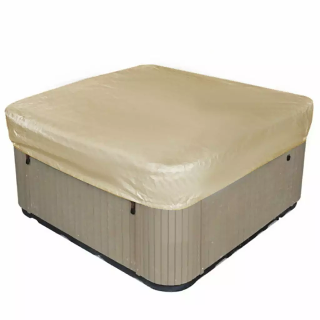 YANPIN Outdoor Square Hot Tub Top Cover Waterproof Canopy Dust Cover Silver Coated Rain Rubber Ring Beige