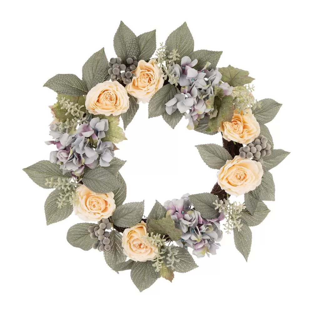 Glitzhome 22 Inch Artificial Hydrangea and Rose Wreath Home