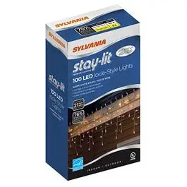 Staylit LED Christmas Icicle Lights Warm White 100-Count - Outdoor Holiday Lighting Sylvania