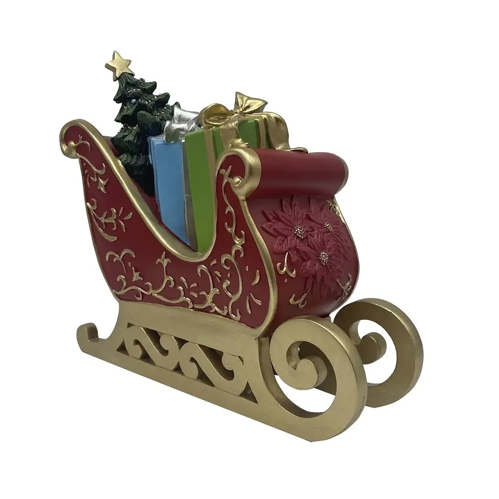 Santas Forest 89820 Christmas Sled Tree & Gifts Polyresin Holiday Decor