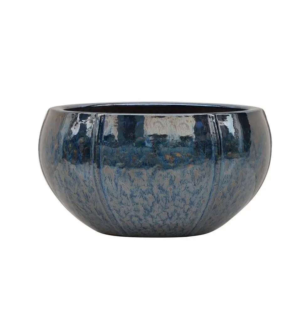 Deroma 32666JB Fiona Low Planter Ceramic Light Blue Indoor Plants