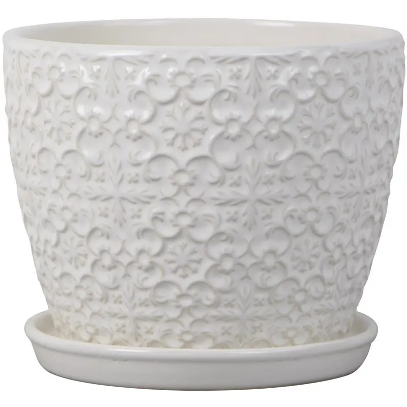 Trendspot 6.8 Ceramic Mediterranean Planter White Pack 2 Decorative Flower Pots