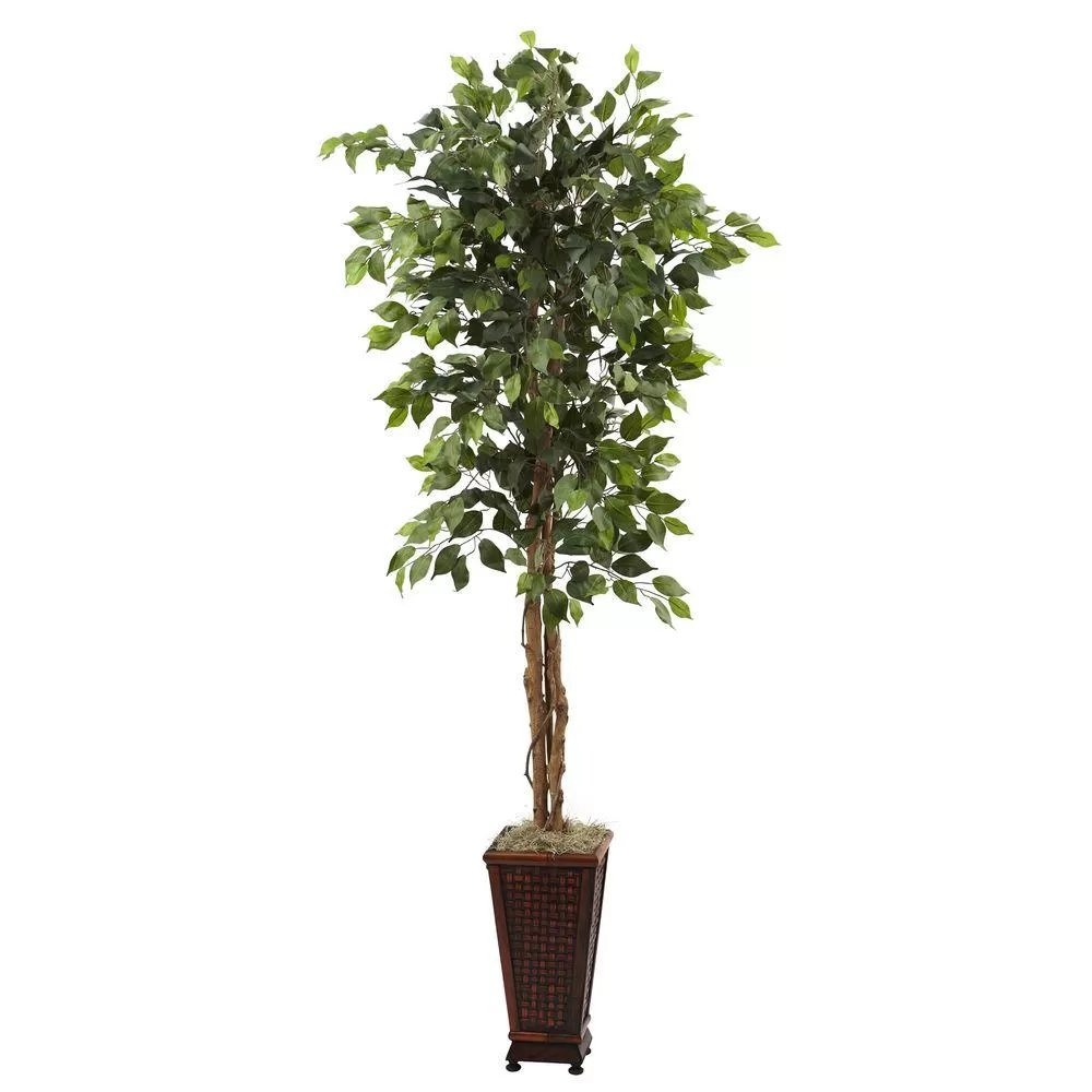 Nearly Natural 6.5 ft Ficus Artificial Tree Decorative Planter